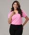 Button Detailed Solid Chiffon Pink Top