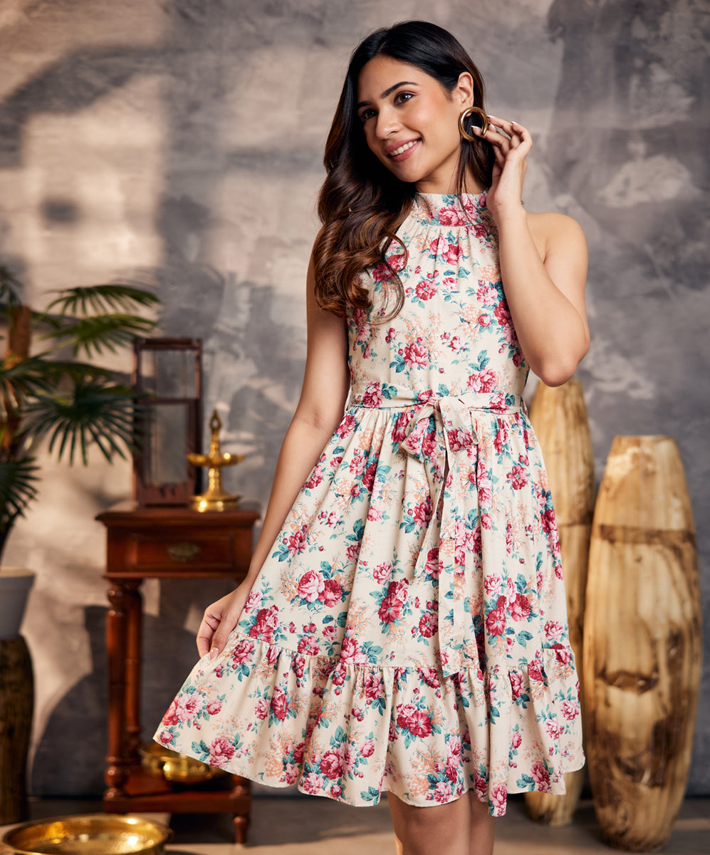 Tied Ruffled Cap Sleeve Midi Dress