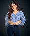 Lantern Sleeve Blue Printed Blouse