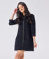 Black Denim Dress With A Front Zipper