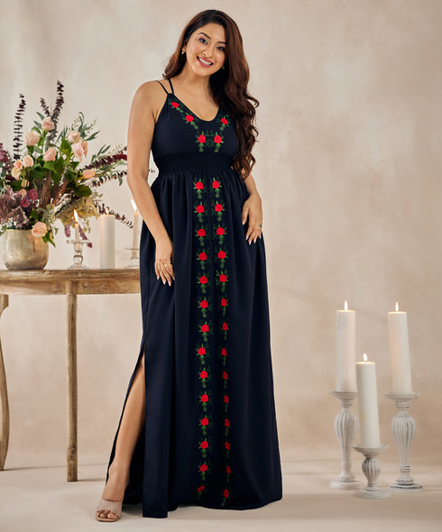 Embroidered Strappy Blue Maxi