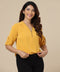 Tab Sleeve Front Zipper Mustard Top