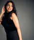 Sleeveless High Neck Black Velvet Top