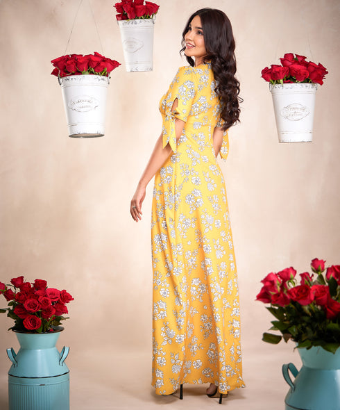 Sleeve Tie Printed Summer Maxi Dress