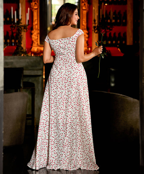 Tube Sleeve Dropped Printed Maxi Dress