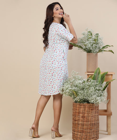 Loose Fitted Basic Printed Mint Dress