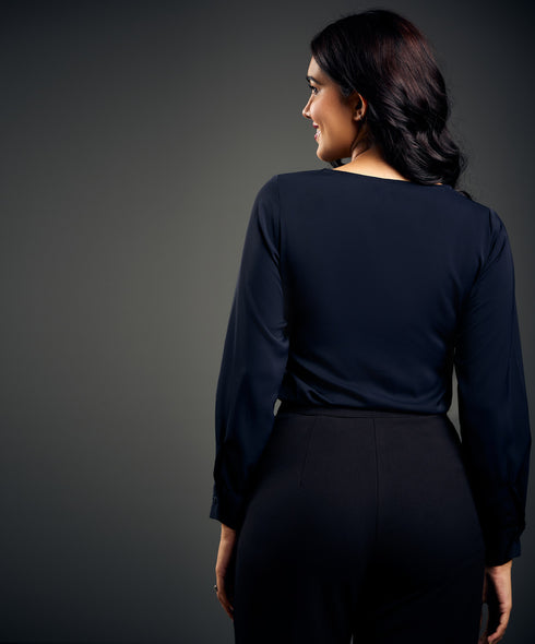 Contrast Panel Long Sleeve Chiffon Top