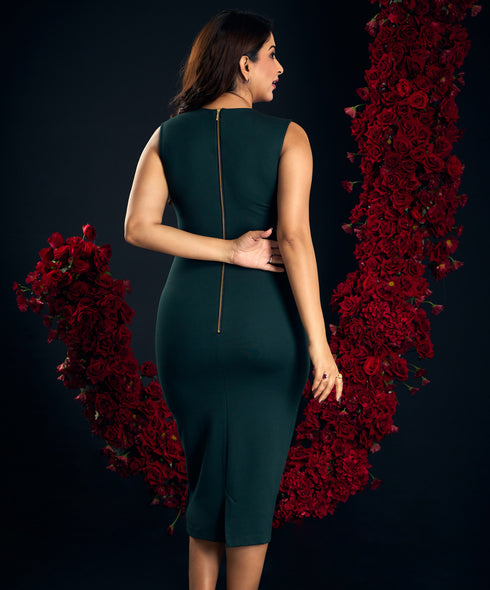 Trim Attached Green Ponte Dress