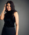 Sleeveless High Neck Black Velvet Top