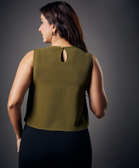 Sleeveless Basic Solid Olive Chiffon Top