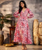 Floral Print Lantern Sleeve Pink Dress