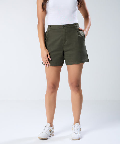 Khaki Pleated Short