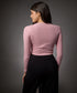Long Sleeve Round Neck Rib Top- Salmon Pink