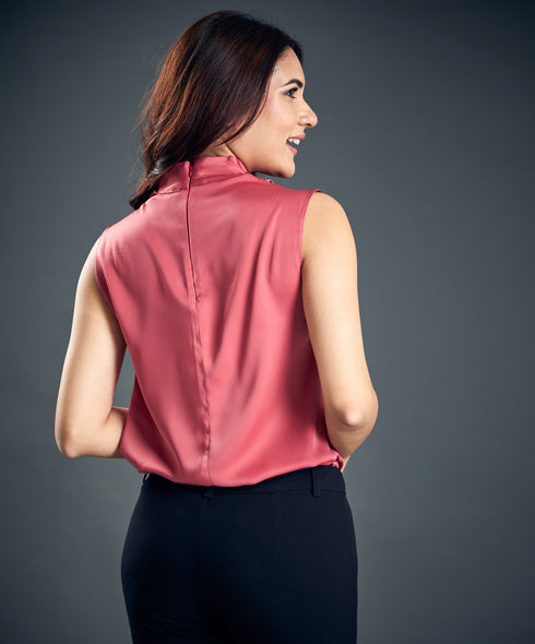 High Neck Pink Satin Top