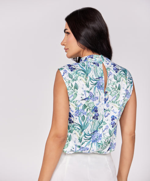 Floral Printed Cowl Neck Satin Top
