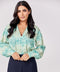 Loop Attached Green Printed Chiffon Top