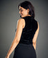 Sleeveless High Neck Black Velvet Top