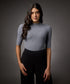 Short Sleeve High Neck Rib Top- Light Grey