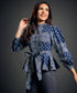 Blue And White Printed Peplum Top