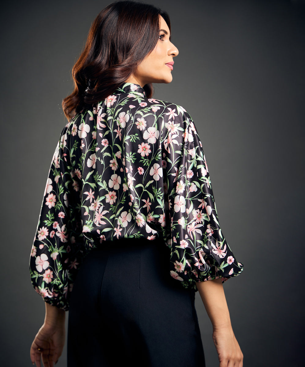 Zenana Balloon Sleeve Top with Contrast Stitching main image 1