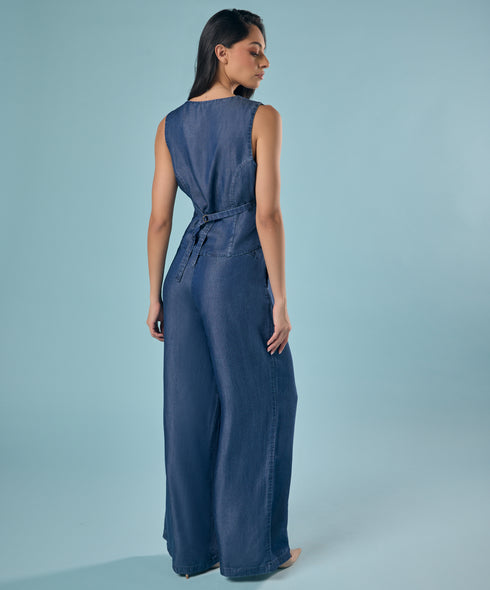 Flared Leg Washed Tencel Dark Blue Pant