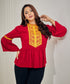 Heavy Embroidery Flouncy Sleeve Cotton Top