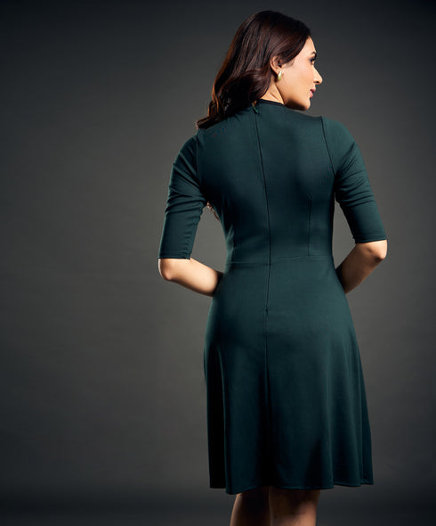 Neck Contrast A-line Ponte dress