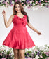 Frilled Deep Vneck Red Cotton Dress