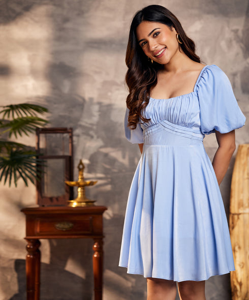 Off-Shoulder Tie-Back Blue Dress