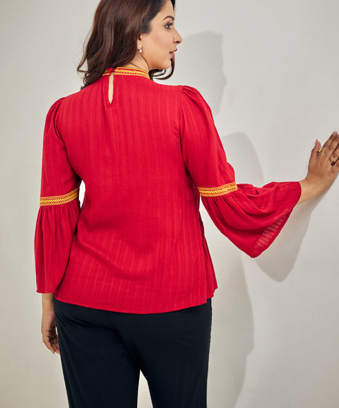 Heavy Embroidery Flouncy Sleeve Cotton Top