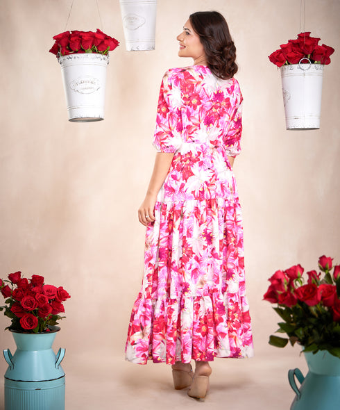 Colorful Printed Half Sleeve Maxi Dress