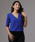 Scallop Trim Puff Sleeve Blue Top