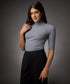 Short Sleeve High Neck Rib Top- Light Grey
