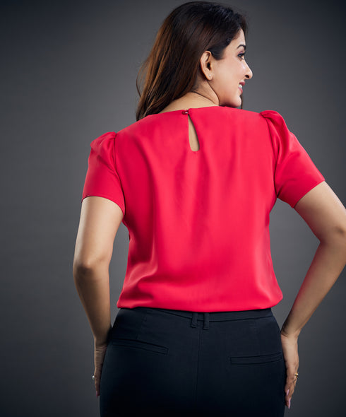 Detailed Scalloped Pink Chiffon Top