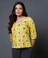Yellow Printed Half Sleeve Vneck Top