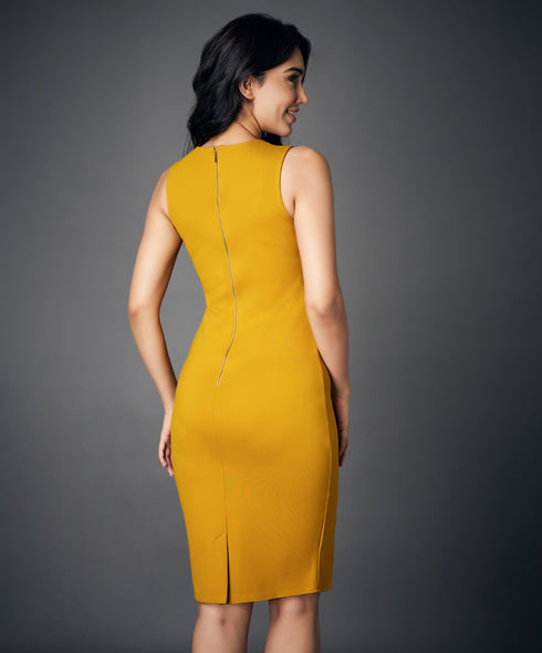 Vneck Sleeveless Bodycon Mustard Dress