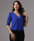 Scallop Trim Puff Sleeve Blue Top