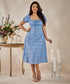 Front Knot Bust Split Blue Dress
