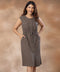 Front Buttoned Linen Round Neck Dress