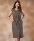 Front Buttoned Linen Round Neck Dress