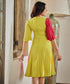 Two Tone Pleated Flared Sleeve Dress