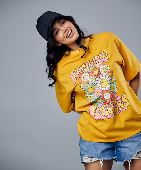 Follow The Flowers Printed Oversized Tshirt