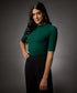 Short Sleeve High Neck Rib Top-Dark Green