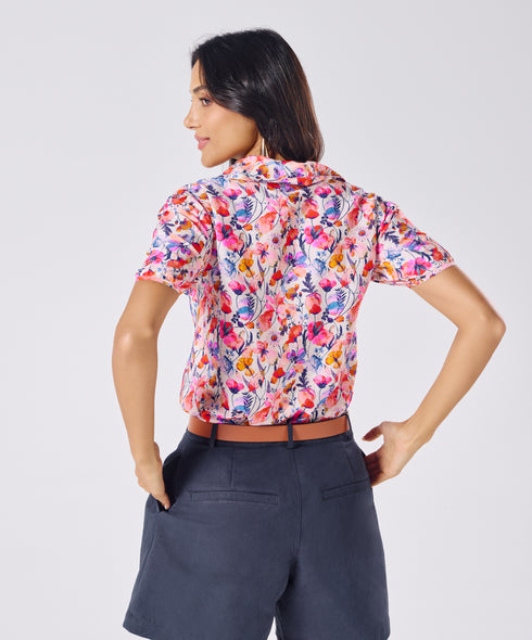 Lapel Collar Short Sleeve Printed Shirt