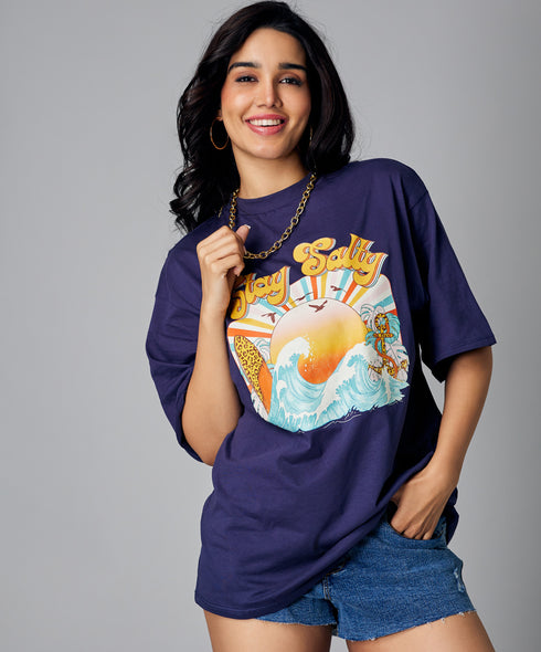 Oversize Navy Blue Stay Salty Tshirt