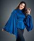 Trumpet Sleeve Dark Blue Satin Blouse