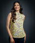 Sleeveless Printed Satin Top-Yellow Print
