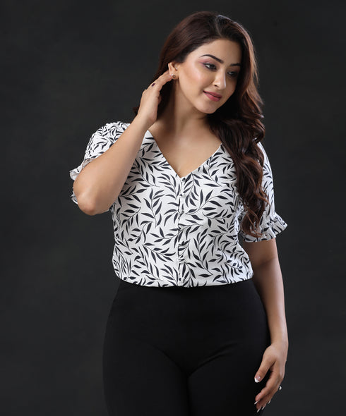 Vneck Flared Sleeve White Top