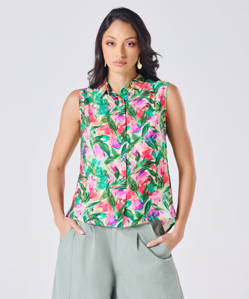 Sleeveless Printed Shirt Top
