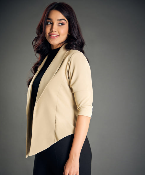 Front Open Beige Work Office Blazer